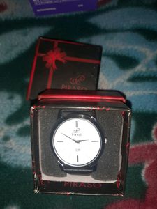 Silver Dial Black Strap Men Watch