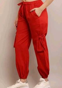 Red Cargo Pants - Trendy Wide Leg Trousers