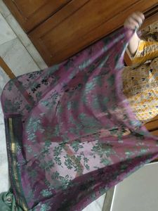 Purple and Green Embroidered Saree