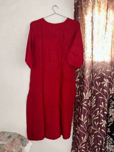 Embroidered Long Kurti Combo – Red &amp; Blue (Size M)