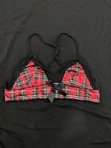 Red Plaid Lace Trim Bralette