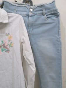 Totally New Beautiful Jeans With Shirt Style Top