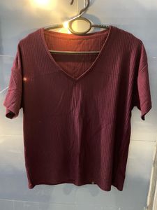 Maroon Ribbed Knit Top