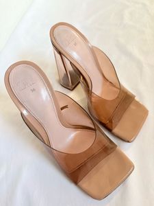 Zara Nude Brown Block Heels