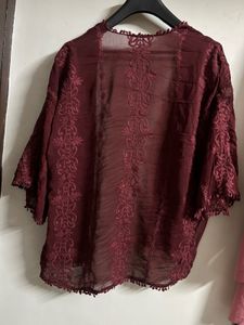Maroon Embroidered Shrug