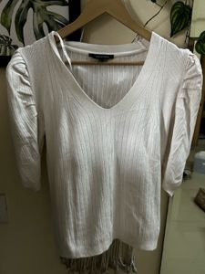 Cream V-Neck Puff Sleeve Top