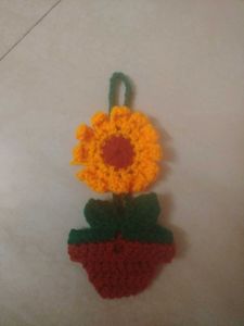 Crochet Flowerpot Wallhanging And Bagcharms