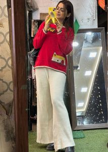 Red Pullover with Cartoon Patch