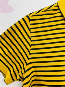 Benetton Yellow And Black Strips Polo T-shirt
