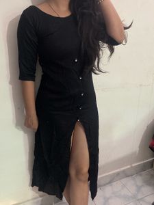 Black Button-Down Midi Dress