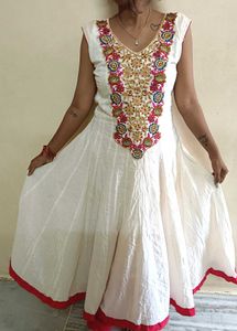 Embroidered White Anarkali Dress