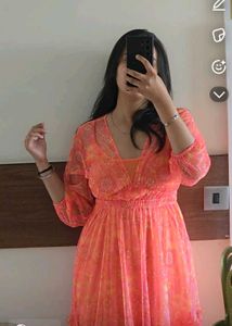 Orange Tiered Midi Dress