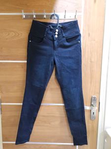 High Waisted 3 Button Skinny Jeans
