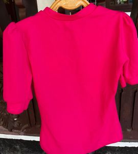 Casual Pink Top With Puff Sleve