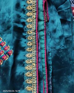 Teal and Pink Embroidered Saree