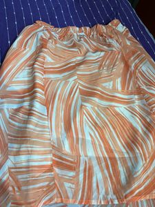 Assymetrical Orange Printed Midi Skirt