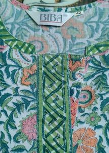Biba Brand Kurta Churidar Set In Green Colour