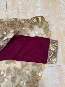 One Piece Ethnic Gown With Golden Heavy Poncho