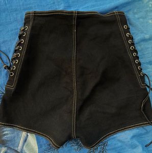 Black Lace-Up Denim Shorts