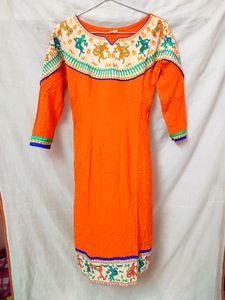 *Reduced Price*Orange Neck Embroiderd Kurti
