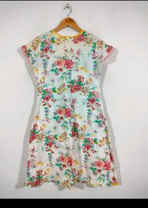 White And Teal Casual Kurta