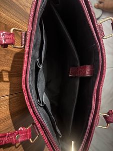 Burgundy Faux Croc Tote Bag