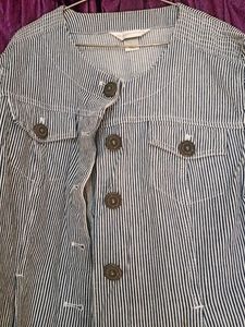 Whit And Blue Striped Winter , Summer Denim Jacket