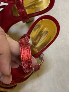 Red N Golden Ethnic Heels