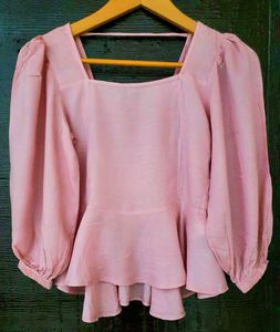 Pink Peplum Puff Sleeve Top