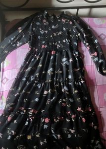 Full Sleeve Midi Length Black Floral Dress By RARE