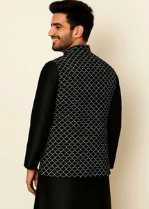 Men&#39;s Black Kurta Pajama with Waistcoat