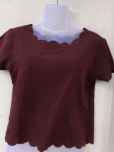 Burgundy Scalloped Hem Blouse