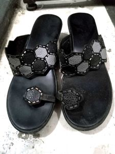 Black Sandals with Geometric Detail