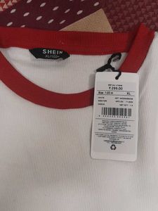 White &amp; Red Trim Tee