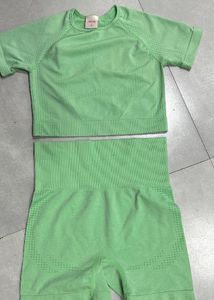 Green Activewear Set - Crop Top &amp; Shorts