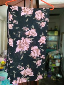 Black Floral Printed Soft Saree.