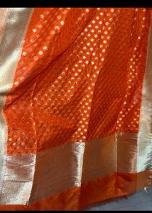 Pure Banarasi Orange &amp; Gold Dupatta