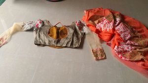 Orange &amp; Gold Half Net and Georgette Saree