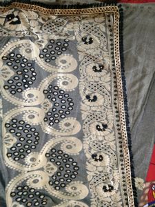 Gray And Golden Welvet Saree