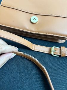 Tan Brown Slingbag With Hand Held