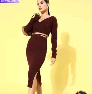 Athena Women Deep Burgundy Solid Co-ord Set