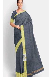 Elegant Handloom Saree - Gray & Yellow