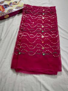 Beautiful Party Wear Pink Embroidery Saree