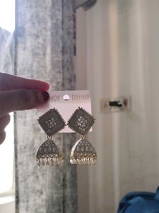 Off White Diamond Jhumkass With Malaa