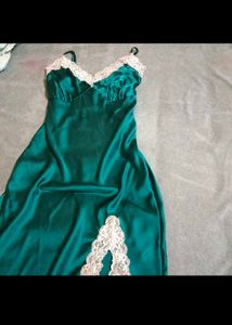 Green Lace Trim Slip Dress