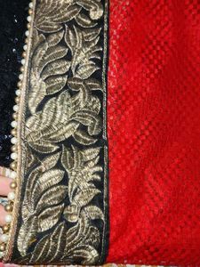 Red &amp; Black Embellished Saree