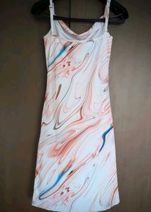 Draped-collar Marble Print Dress