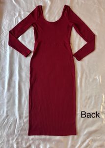 Forever21 Maroon Red Ribbed Midi Bodycon Dress