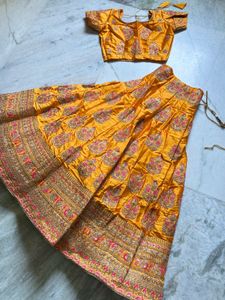 Mustard Embroidered Silk Lehenga Set