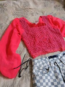 GEORGETTE PINK CROP TOP